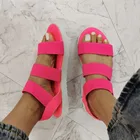 Новинка; Летние сандалии на танкеткеплатформе женская обувь 2021 туфли на высоком каблуке, с ремнями, женские босоножки, на спине с эластичными лентами женская уличная обувь плоские повседневные босоножки