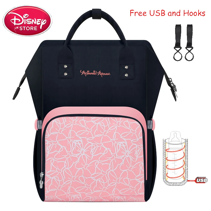 Сумка disney, рюкзак с Микки Маусом, USB, с подогревом, для мамы, ребенка, сумки для беременных, сумка для путешествий, для мам, сумка для подгузников, для ухода за ребенком - Цвет: Pink