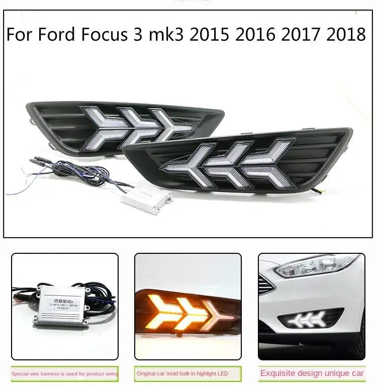 

Daytime Running Light For Ford Focus 3 MK3 2015-18 Yellow Turn Signal 2PCS LED