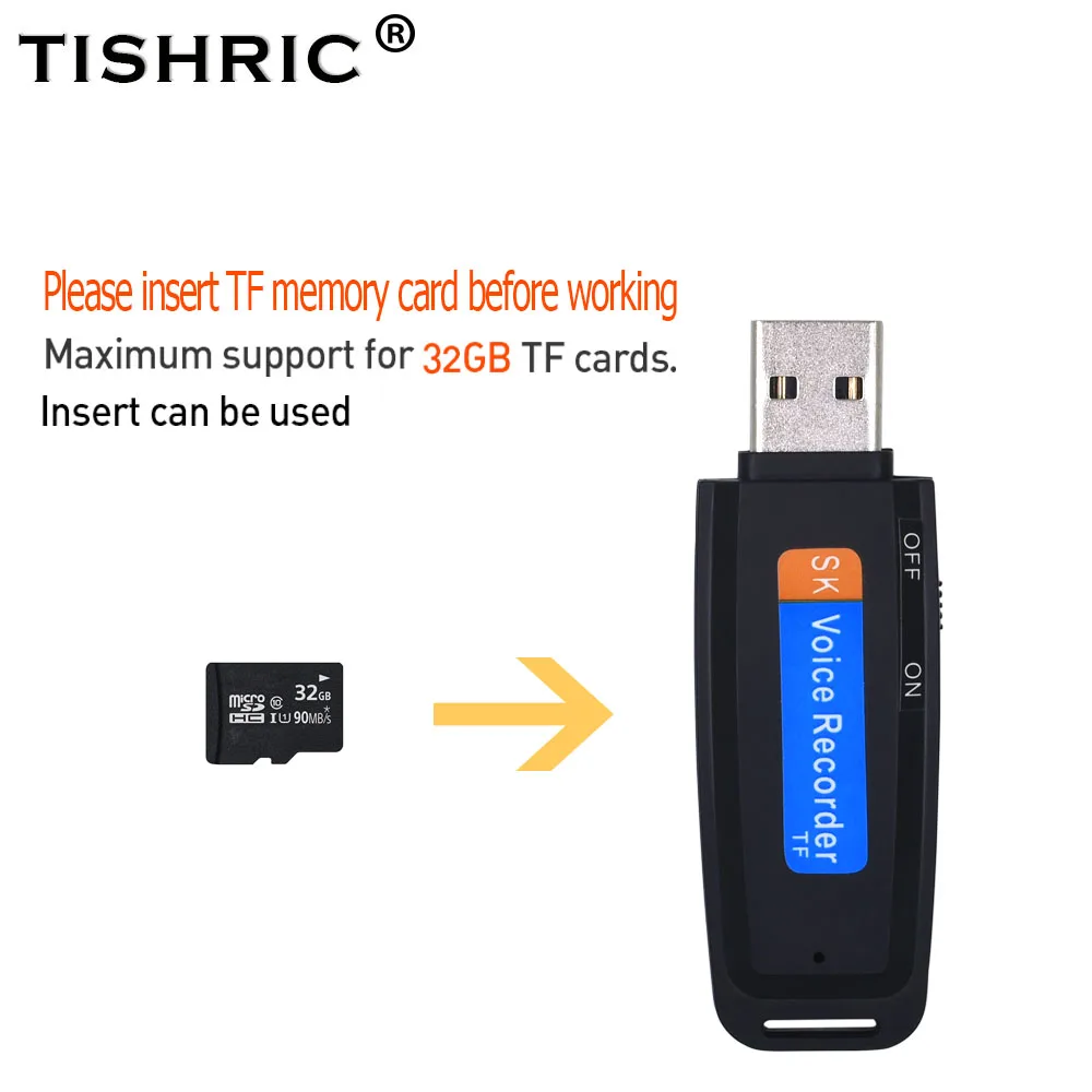 Высококачественный TISHRIC TF-карта/Micro SD USB цифровой Аудио Диктофон мини-диктофон