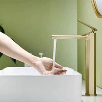 bathroom solid brass basin faucet hot cold sink mixer tap brushed gold single lever deck mounted luxury unique design tap
