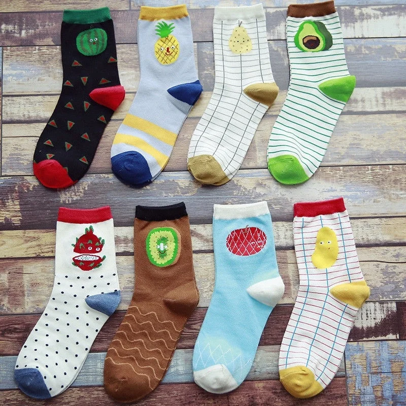 Женские хлопковые носки с принтом груши и фруктов длинные вышивкой в стиле ретро