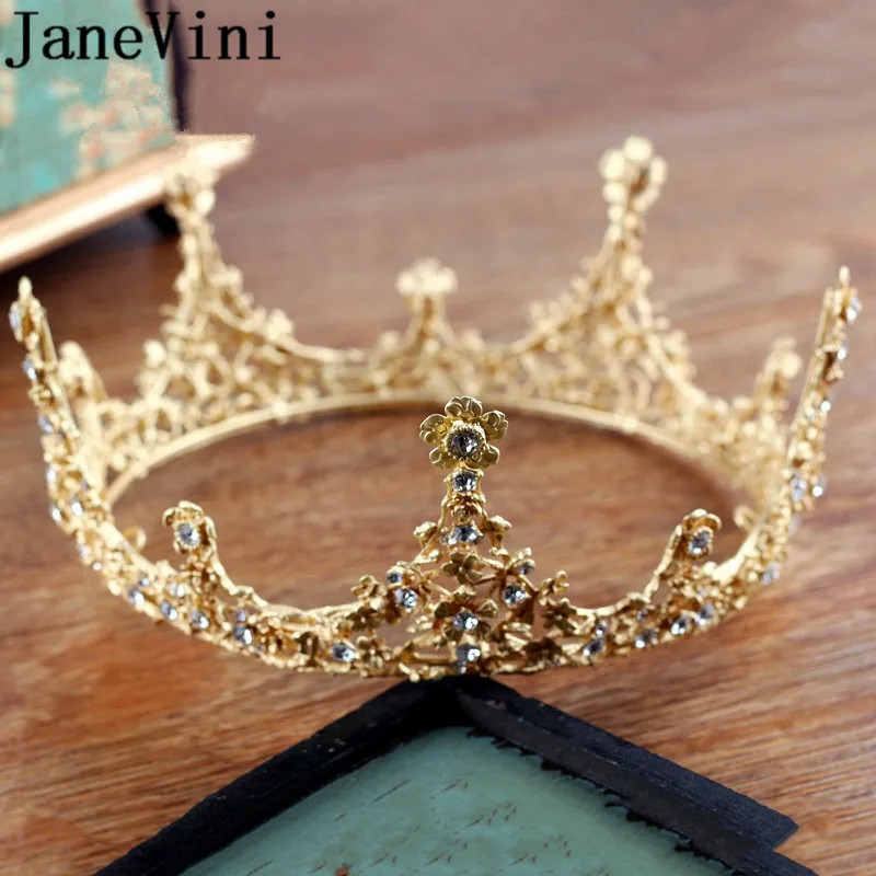 Роскошная золотая свадебная корона jaevini с цветами Серебряные стразы круглые
