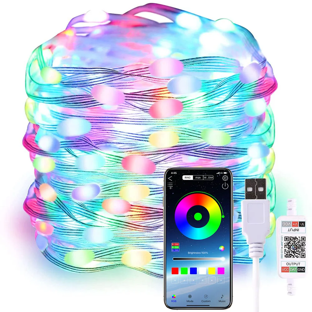 

IP67 Smart LED String Lights Bluetooth USB Fairy Lights Music Sync Christmas Lights Wedding Decoration Garland Holiday Lighting