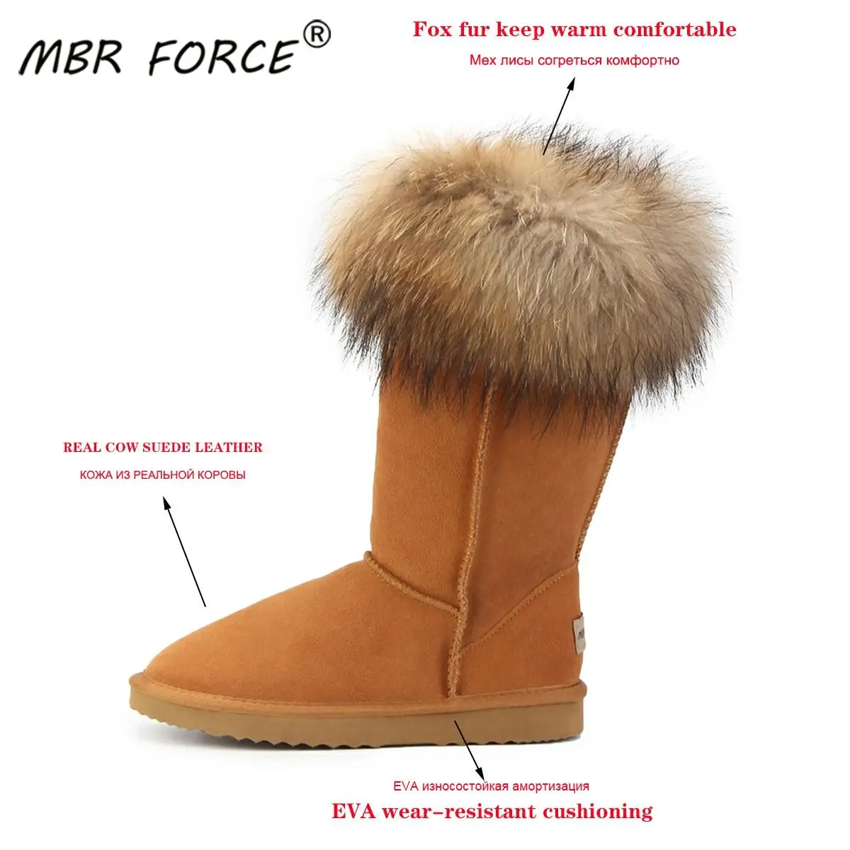 MBR FORCE женские зимние сапоги из натурального Лисьего меха теплые длинные