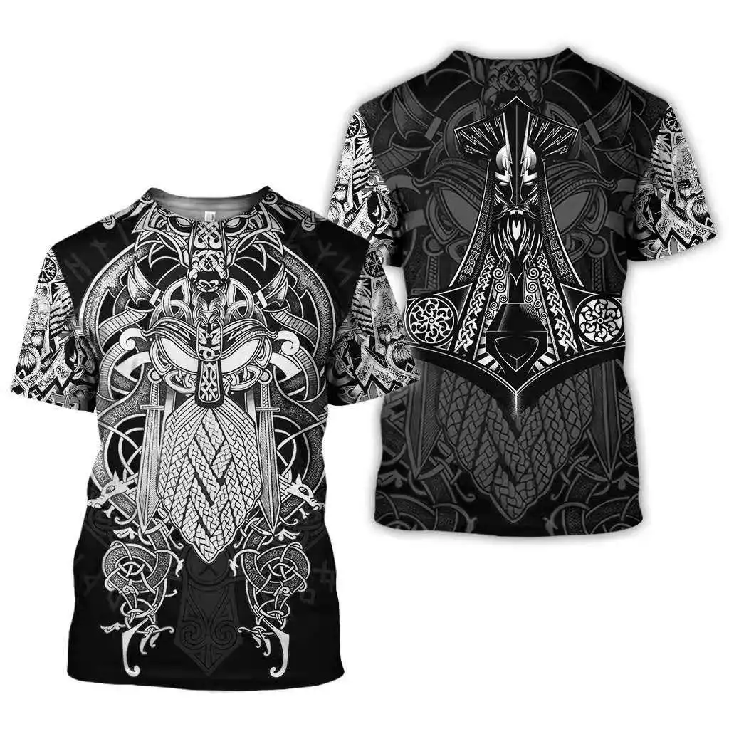 

Europa e américa viking impressão masculina camiseta 3d impressão digital viking tatuagem manga curta atacado aliexpress1