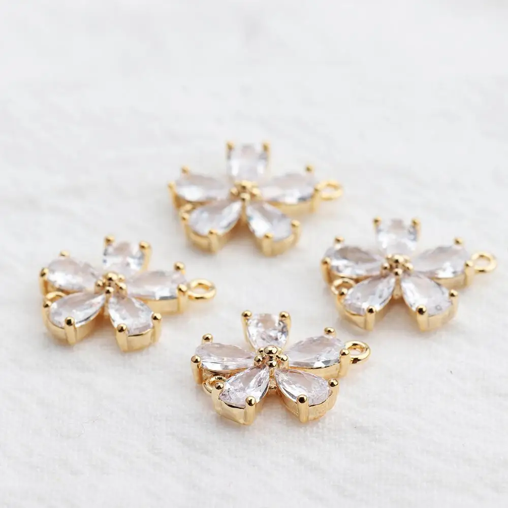 GUFEATHER M524, ювелирные аксессуары, 18k позолоченные, прыгающее кольцо, циркон кулон, форма цветка, diy серьги, изготовление ювелирных изделий, 6 шт./лот