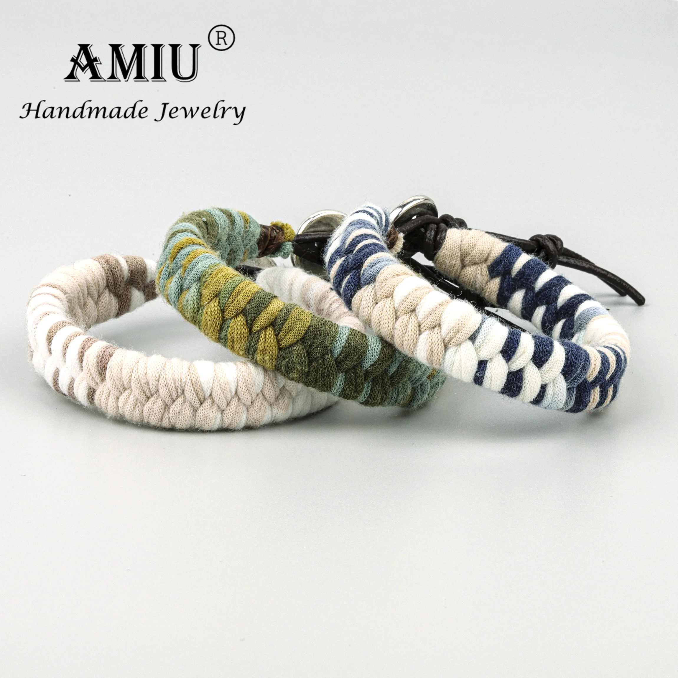 AMIU ручной работы тай дай ткань плетения и реальный кожаный шнур браслеты из
