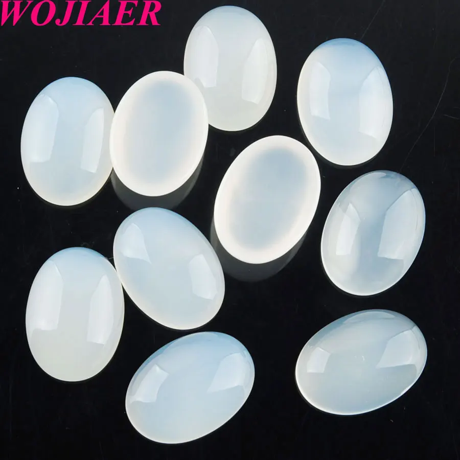 

WOJIAER Natural White Agates Gem Stones Oval Cabochon CAB No Hole 13x18x6MM For Making Jewelry 50PCS PU8036