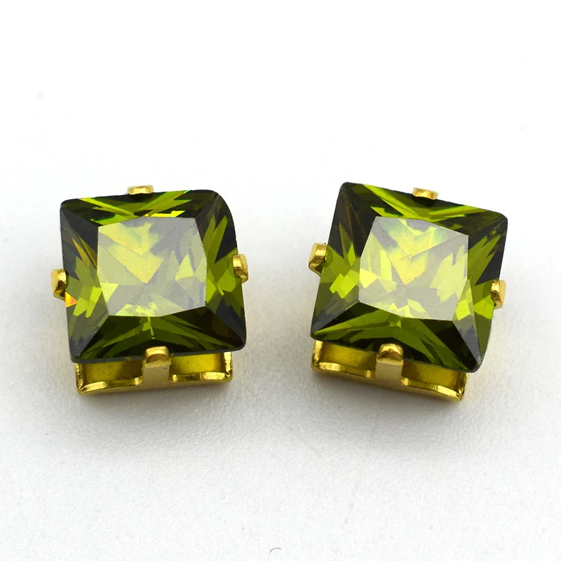 8 мм квадратный Циркон с золотой рамкой искусственные цветные драгоценные камни