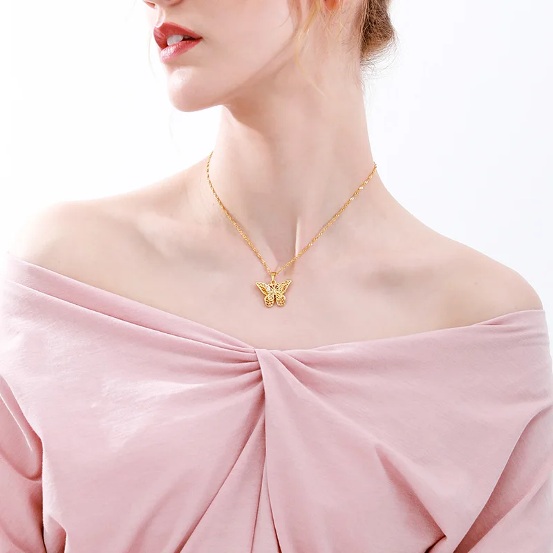 

Gold Butterfly Necklace For Women Double Stacked Hollow Stainless Steel Chain Butterfly Pendant Necklace Jewelry Gifts Wholesale