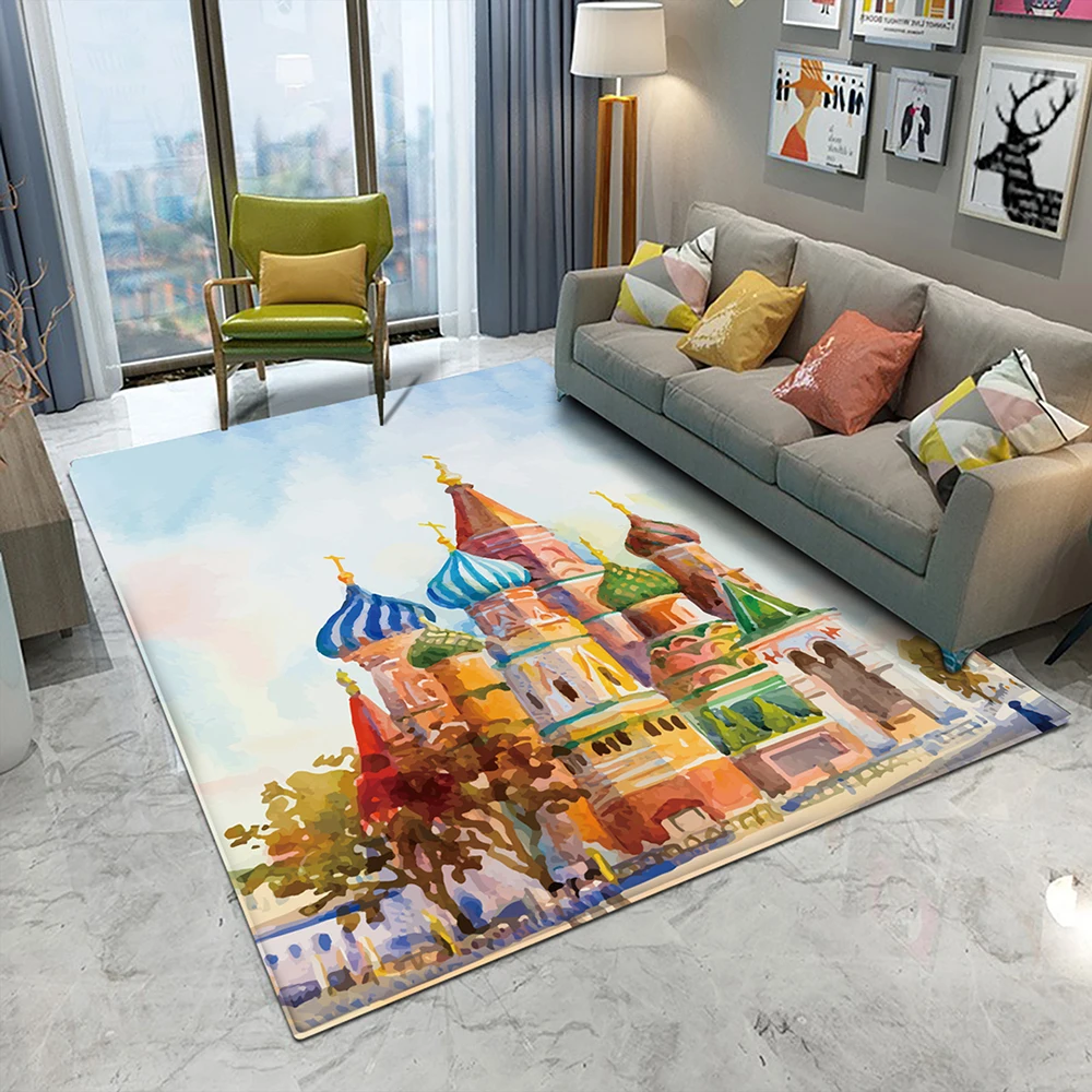 

Pattern Of St. Basil's Cathedral, Russia Flannel Carpets Anti-slip Bedroom Rug Living Room Decor Printed 3D Carpet Landscape