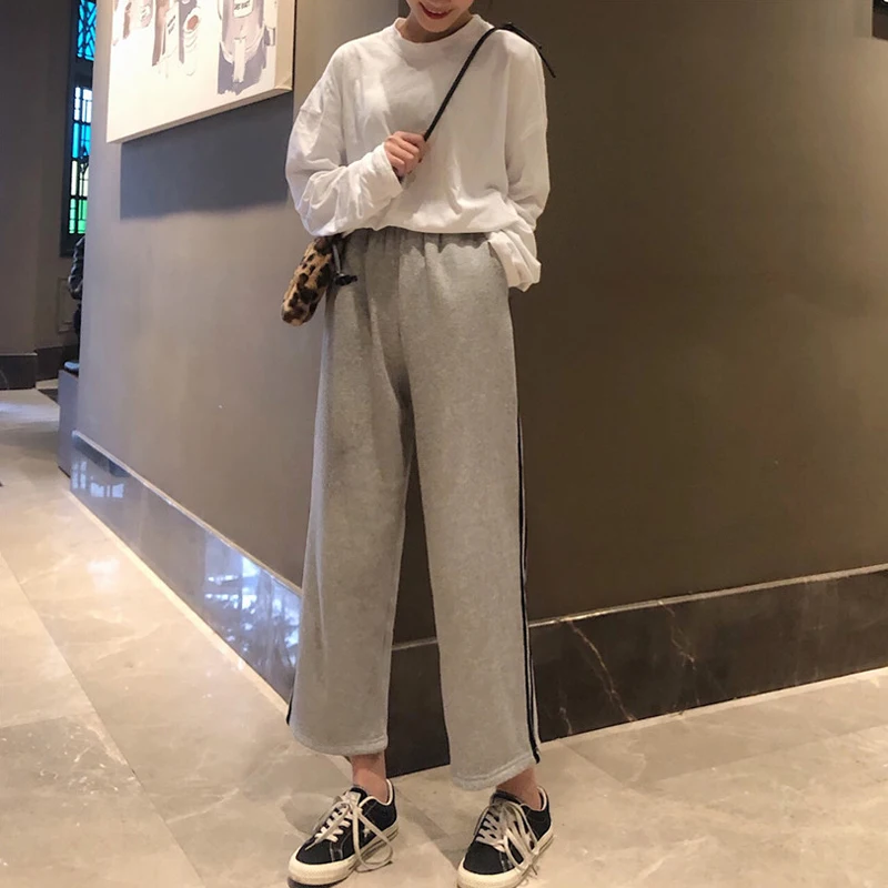 Женские прямые брюки с высокой талией Свободные повседневные в Корейском стиле