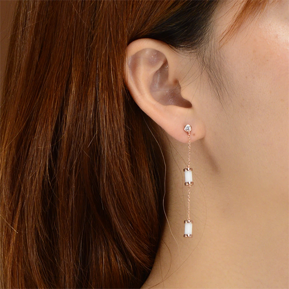 

White Black Fashion Ceramic Chain Earrings Necklace Rose Gold Plated Can 925 Silver New Year Gift Party For Noble Women Girl