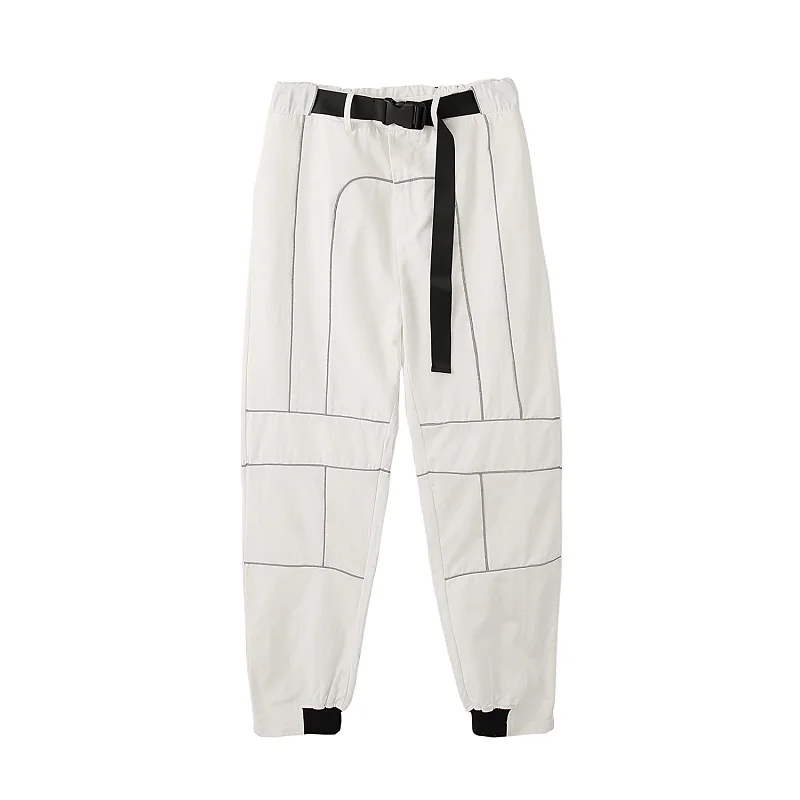 

Male Women Streetwear Hip Hop Harem Pant Couple Jogger Sweatpants Trousers Men Reflective Strip Belt Casual Pencil Pants