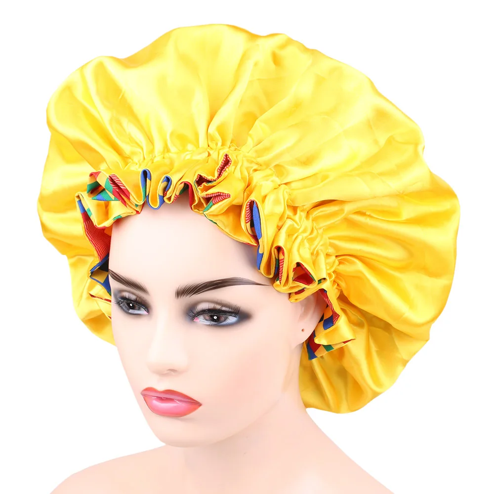 Очень большая шапочка для сна африканская ткань с принтом капот волос атласная