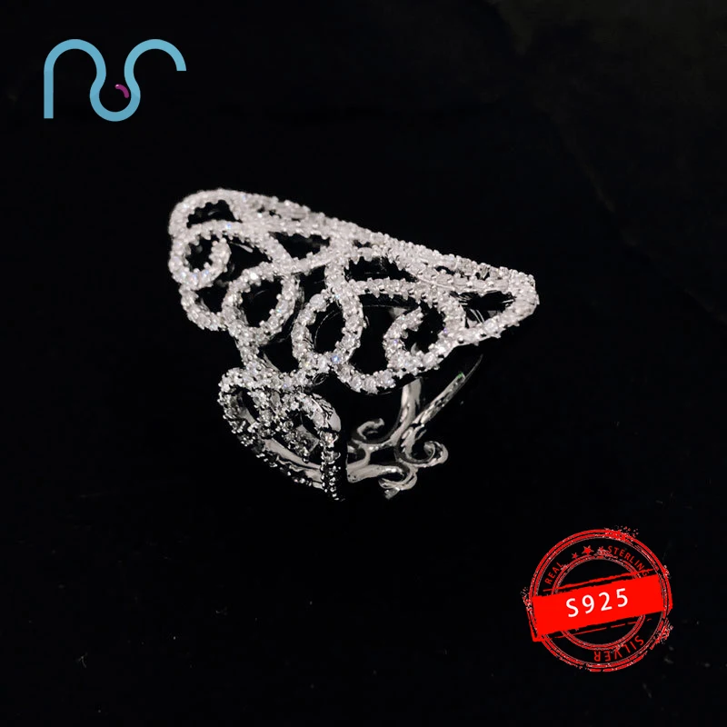 

popzone S925 Sterling Silver Ring New Arabesque Ring Female French Light Luxury Hollow Flower Ring European and American Style