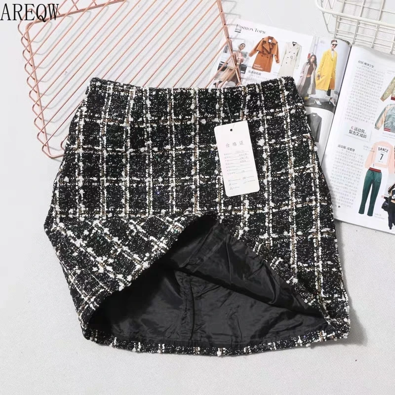 

Black Tweed Skirt 2021 New Spring Autumn Skirts Womens Mini Black Skirt