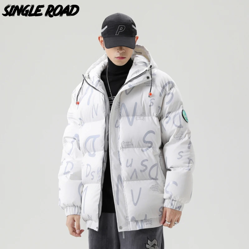 

Мужская зимняя куртка на белом утином пуху, с принтом