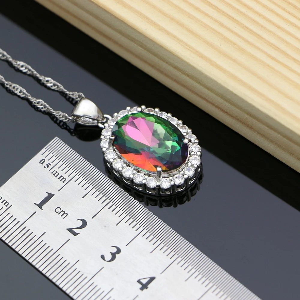 Rainbow Cubic Zirconia Crystal Bridal Jewelry Sets Ring for Women Earrings with Stone Bracelet Necklace Set Dropshipping | Украшения и