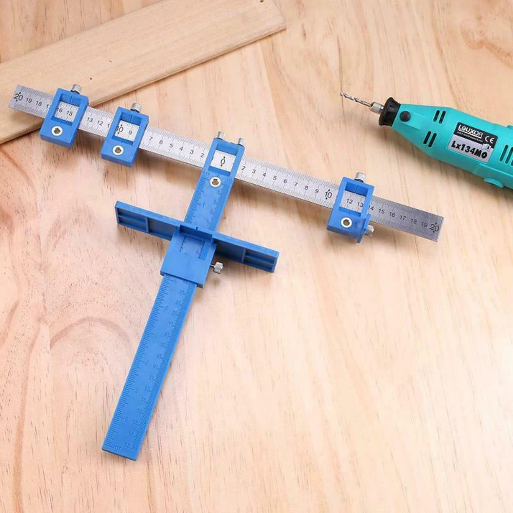 

Woodworking Drilling Dowelling Hole Adjustable Drill Locator Guide Tool (One side metric system + one side imperial units)