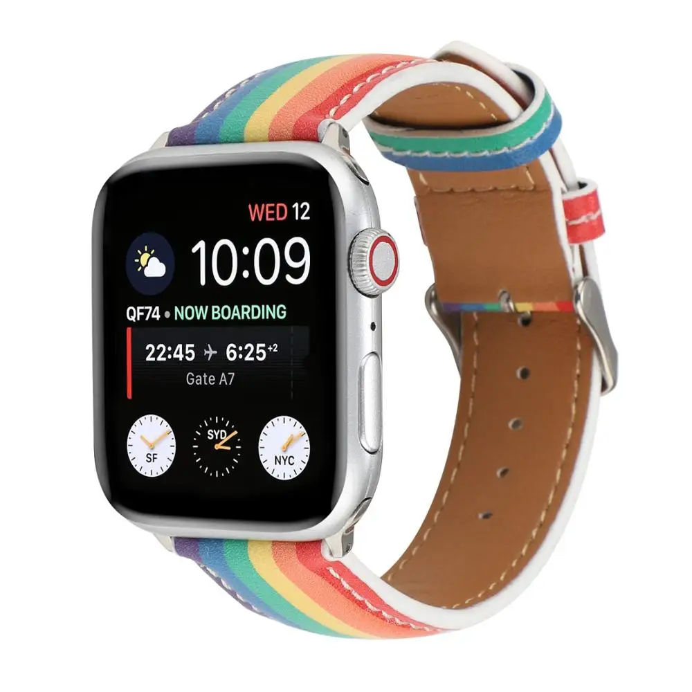 Модный кожаный браслет с радужным рисунком для Apple Watch Band 38 мм 40 42 44 iWatch Series
