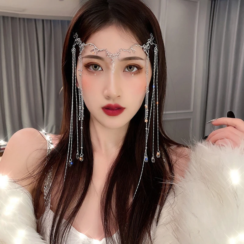 

Elegant Shinning Rhinestones Long Tassel Hairwear Waterdrop Crystal Retro Hairban For Women Chinese Style Accessories