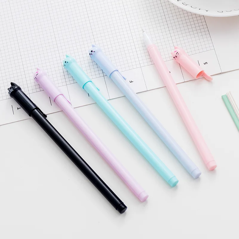 

5Pcs Korean Style Kawaii Stationery Cartoon Cats Cute Gel Pens 0.5mm Black Ink Needle Tip for Student Office & School Gel Pen