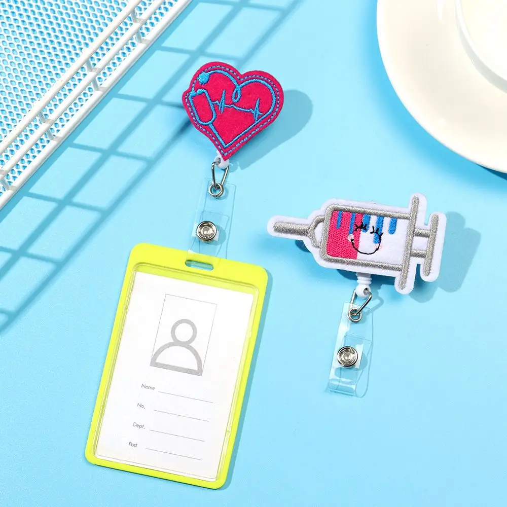 

Students Nurse Badge Cute Rotating Retractable Embroidery ID Card Badge Holder