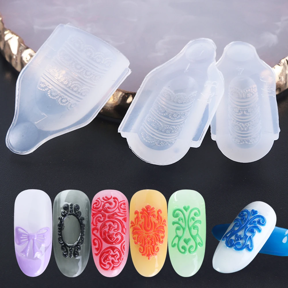 3 шт. силиконовая форма для стемпинга ногтей 3D Цветочный трафарет УФ Гель лак