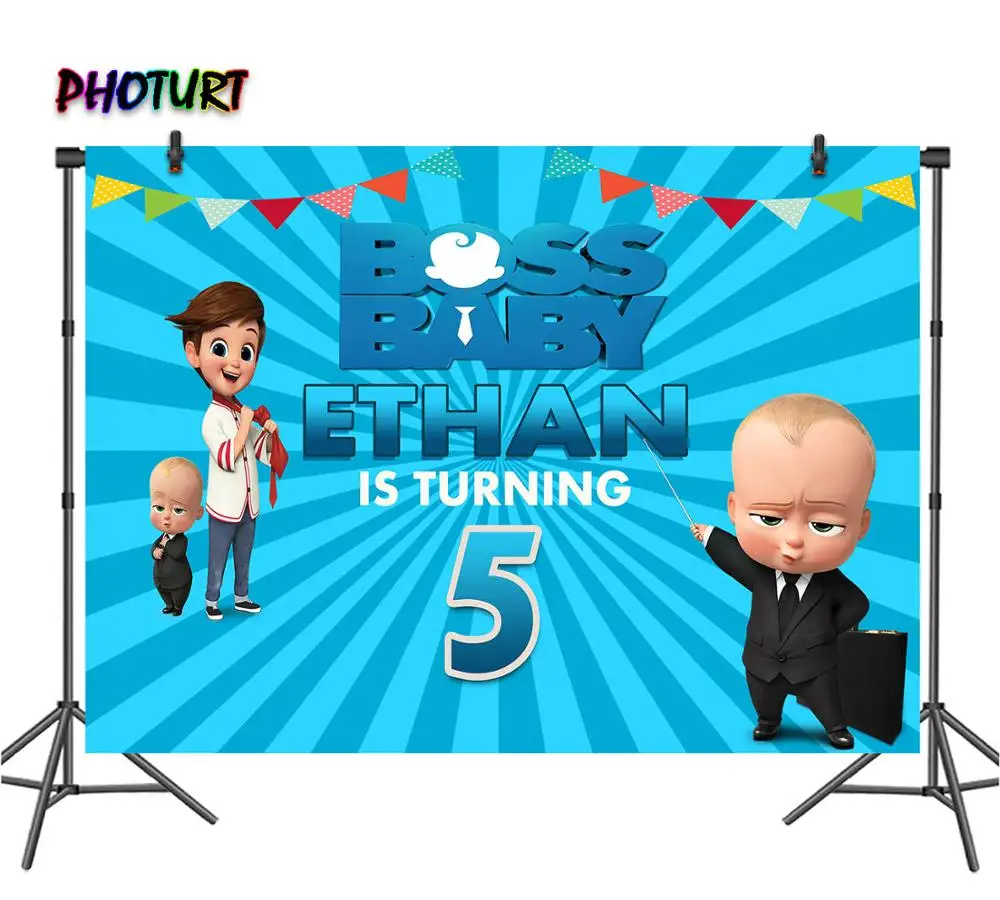 PHOTURT Baby Boss фотофоны Shower Boy 1 й День рождения фон Синие лучи полоса виниловые