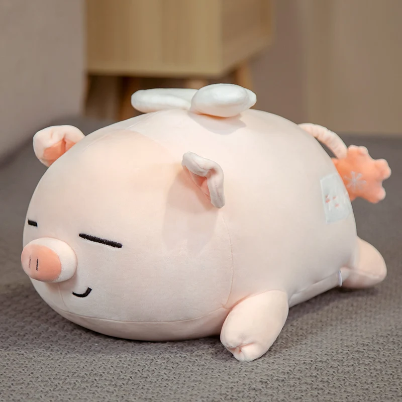 

50/60/75cm kawaii cute soft down cotton pink angel pig plush toy doll room bed life decoration children's holiday gift