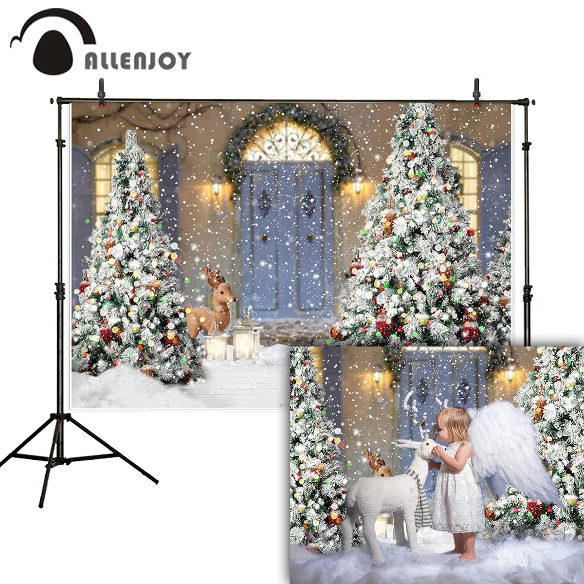 Студийный фон для фотосъемки Allenjoy с изображением снежинок рождественской елки