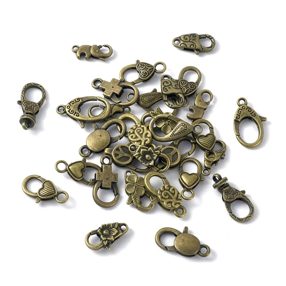 

30pcs/Set Tibetan Style Alloy Lobster Claw Clasps For Bracelet Jewelry DIY Making Findings Accessories Antique Bronze Color