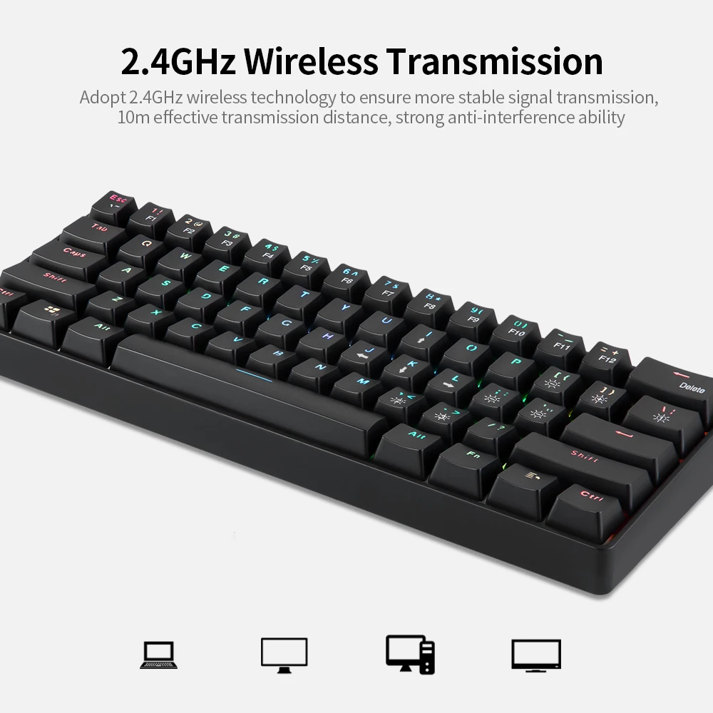 

Mechanical Keyboard USB Wired Keyboard 61 Keys 2.4G Wireless Dual Mode Mechanical Keyboard with RGB Effect Multimedia Keys