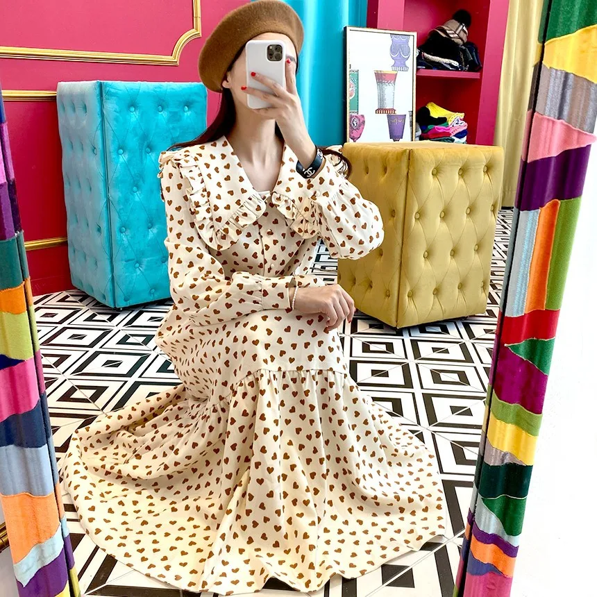 Южнокорейский воротник в стиле Ins для родовой девочки с принтом сердца деревьев