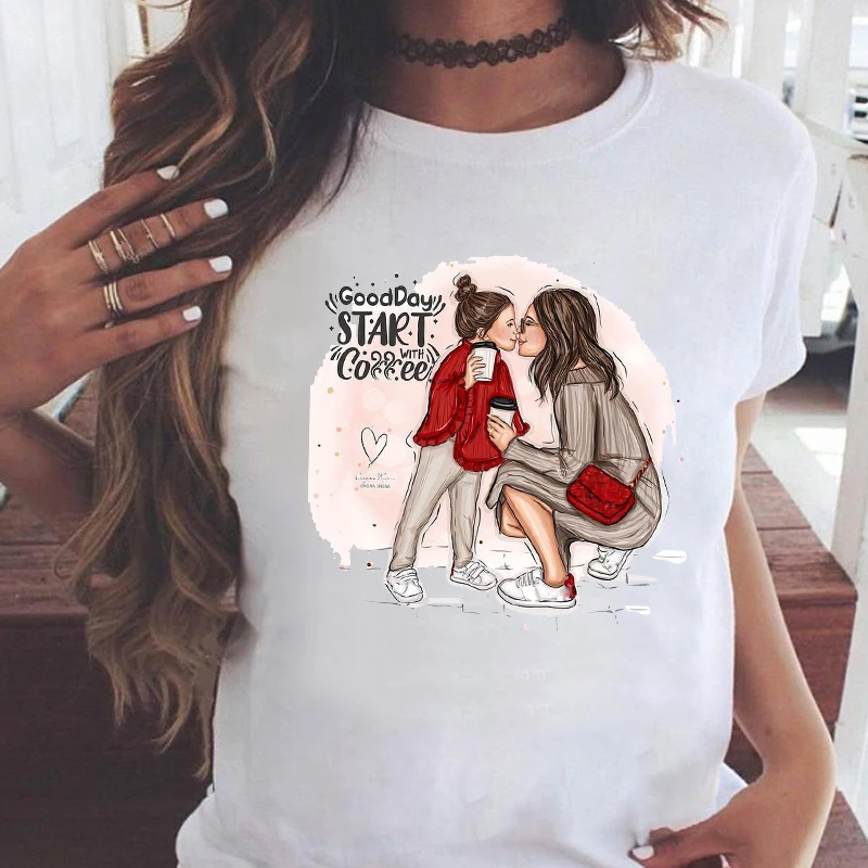 

Female Clothes Tops Women Graphic T-Shirt Love Family 90s Daughter Sweet Cute Mama Mom Mother Tshirt Summer Cartoon Print Tee