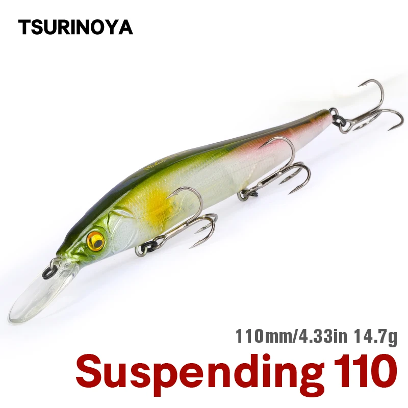 

TSURINOYA 110SP Minnow Fishing Lure Hard Bait 110mm 14.7g Suspending Jerkbait Pike Bass Artificial Bait Tungsten Wobblers