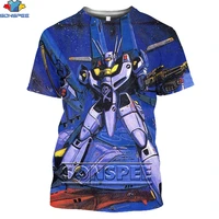 sonspee 3d anime robot macross print t shirt cartoon sci fi fighter armor short sleeve street oversized mens womens tops
