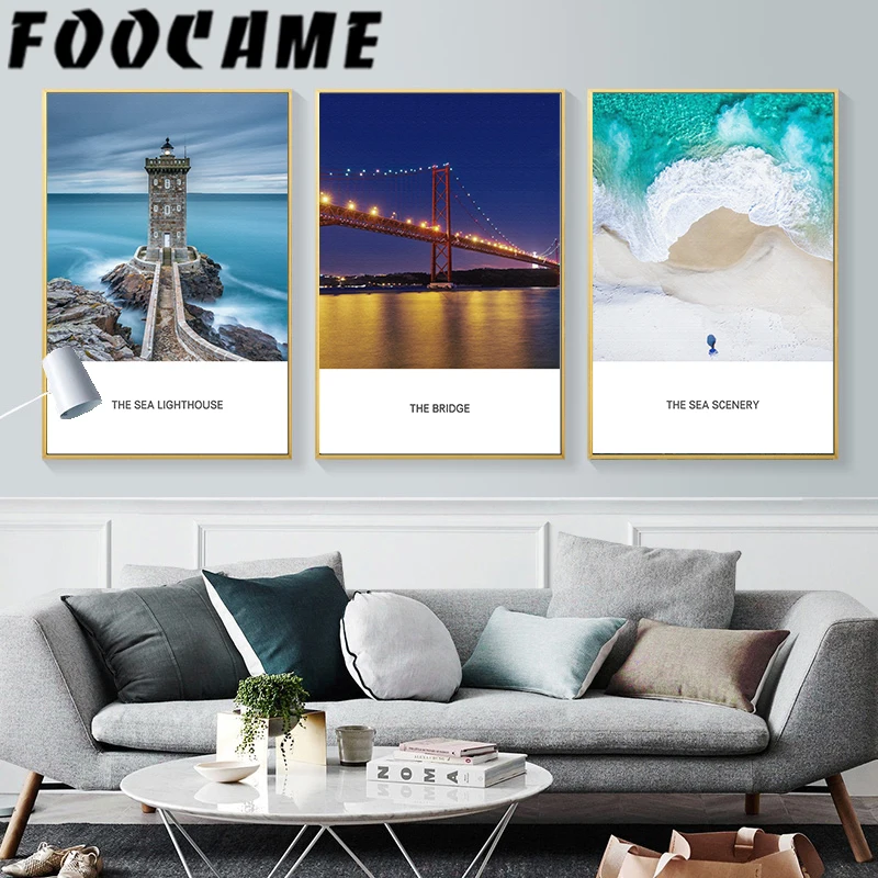 Холст Пейзаж Живопись скандинавские Инс Маяк море пляж Лондонский мост