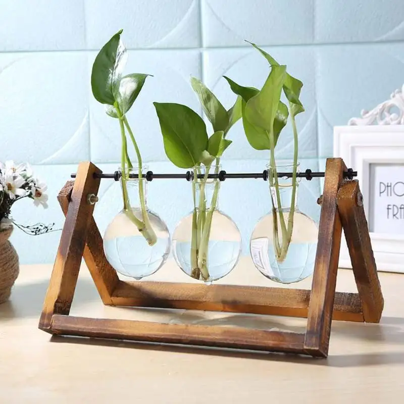 

Terrarium Tabletop Plant Bonsai Decor Flower Vase Creative Hydroponic Plant Vase Transparent Wooden Frame vase decoratio Glass