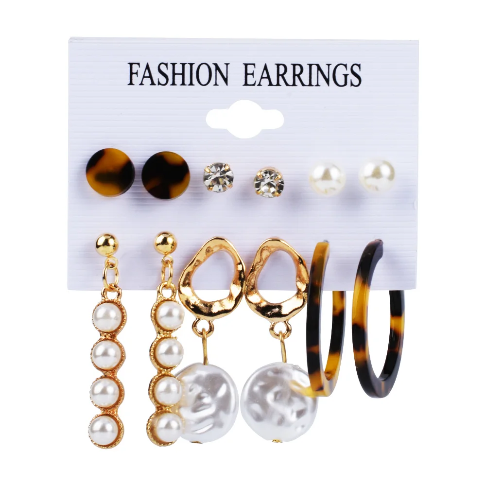 

6Pairs/Set Fashion Drop Dangle Stud Earrings Set For Women Fashion Jewelry Big Round Circle Hoops Pearl Earrings