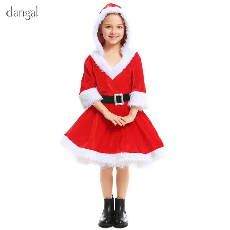 Новинка красное милое рождественское платье со шляпой для маленьких девочек