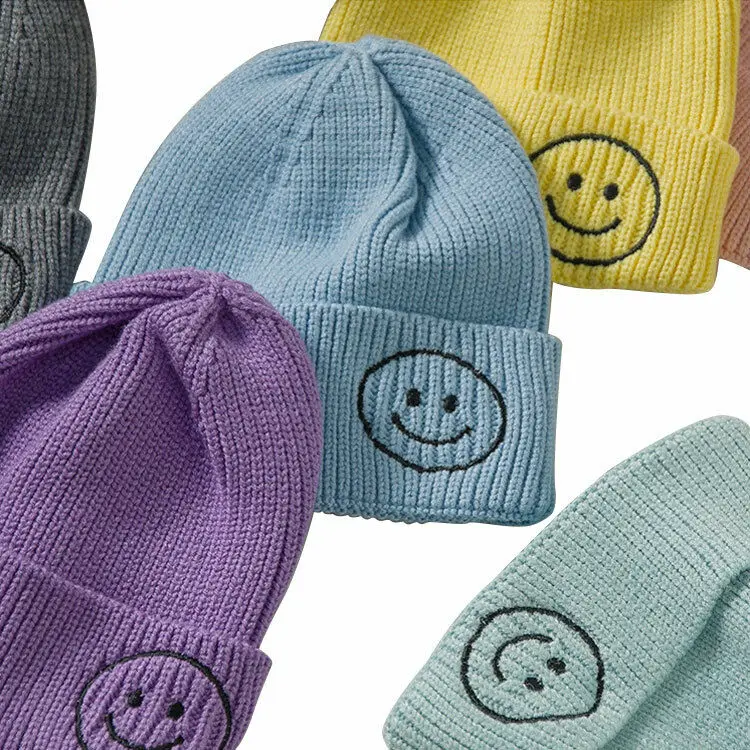 

15 Colors 6M-8Y Warm Wool Knit Smiley Hat Kid Boy Girl Autumn Winter Embroidered Hat New Hot