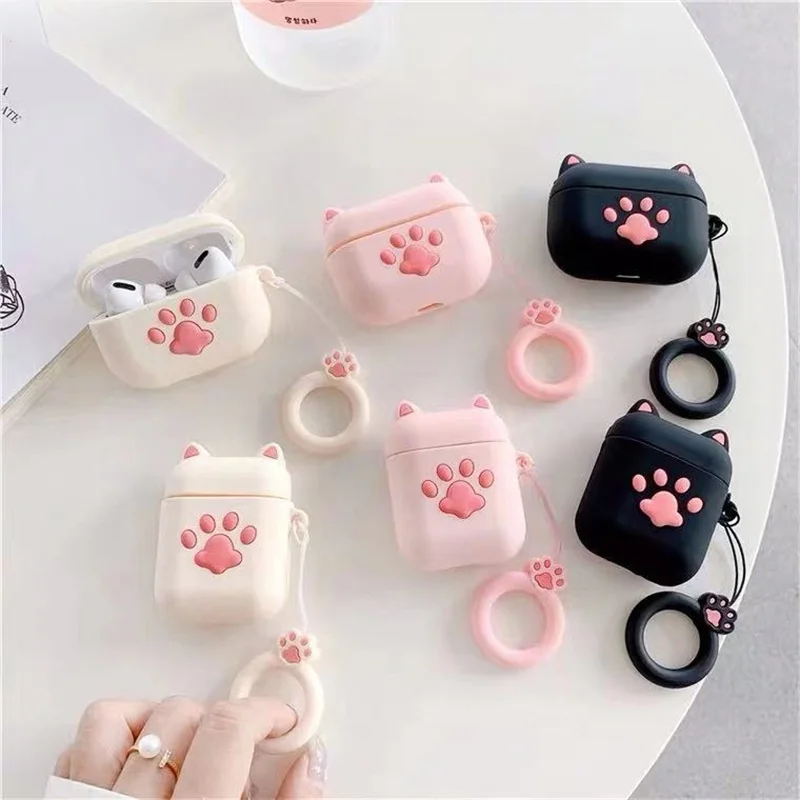 

3D Cartoon Cute Cat Paw Earphone Case For Apple Airpods Pro Cover For Air Pods Pro 1 2 Cases Soft Silicone Wireless Charging Box