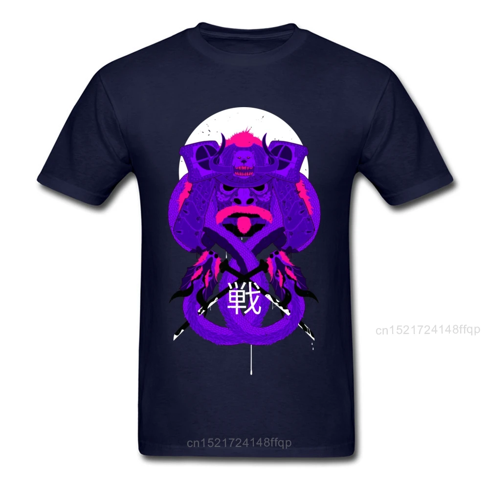 Футболка с воином Мужская футболка самураем новинка черный фиолетовый японский стиль одежда из хлопка