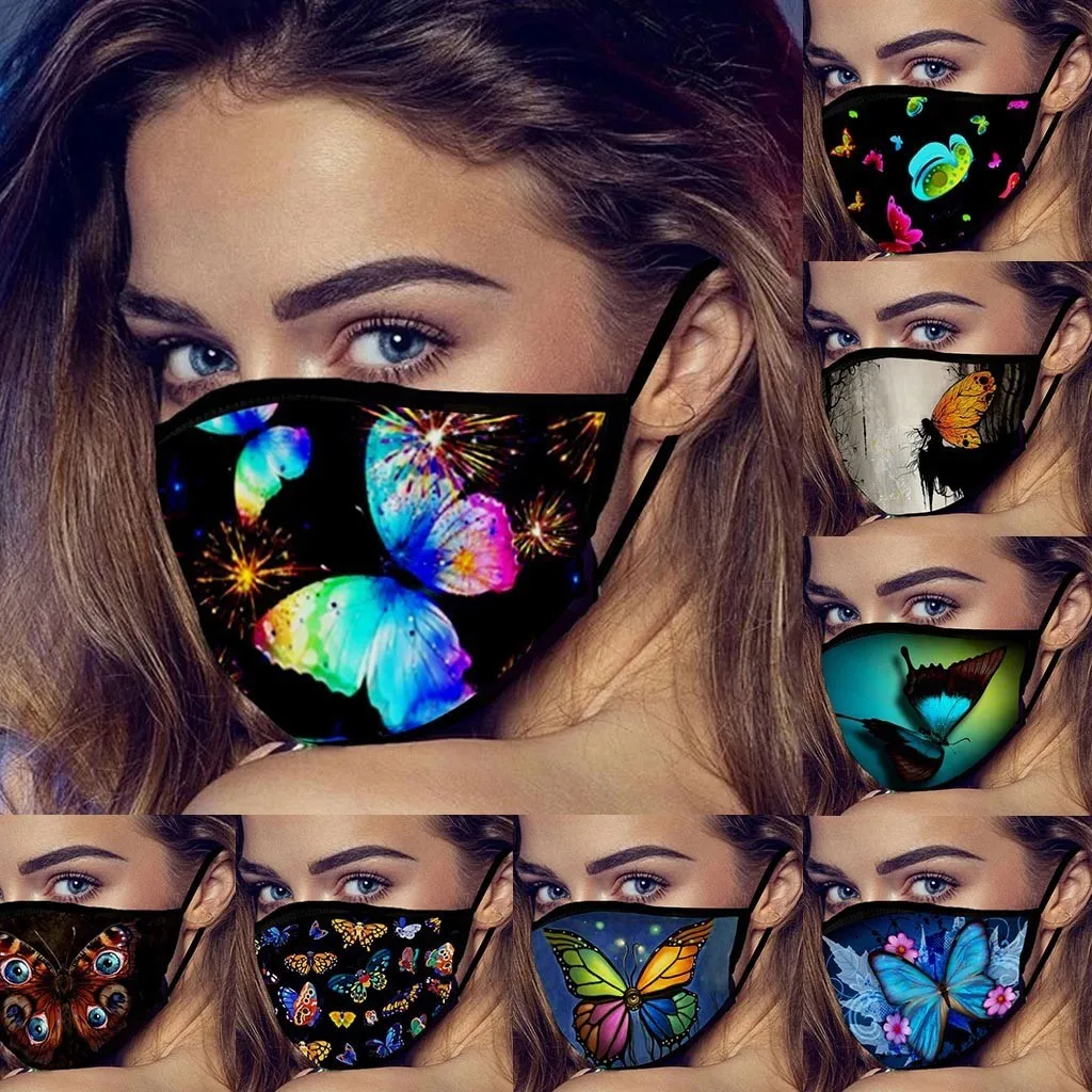 Разноцветные маски для лица с бабочками модные дизайнерские многоразовые из