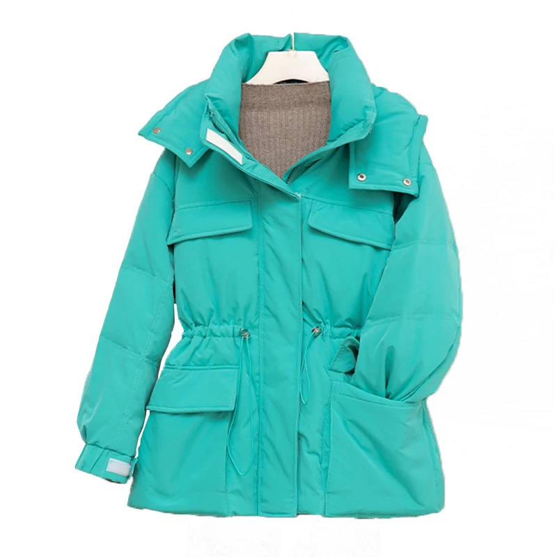 

Fitaylor Winter Women White Duck Down Loose Warm Parkas Jacket Zipper Pocket Hooded Coat Solid Casual Fashion Outerwear