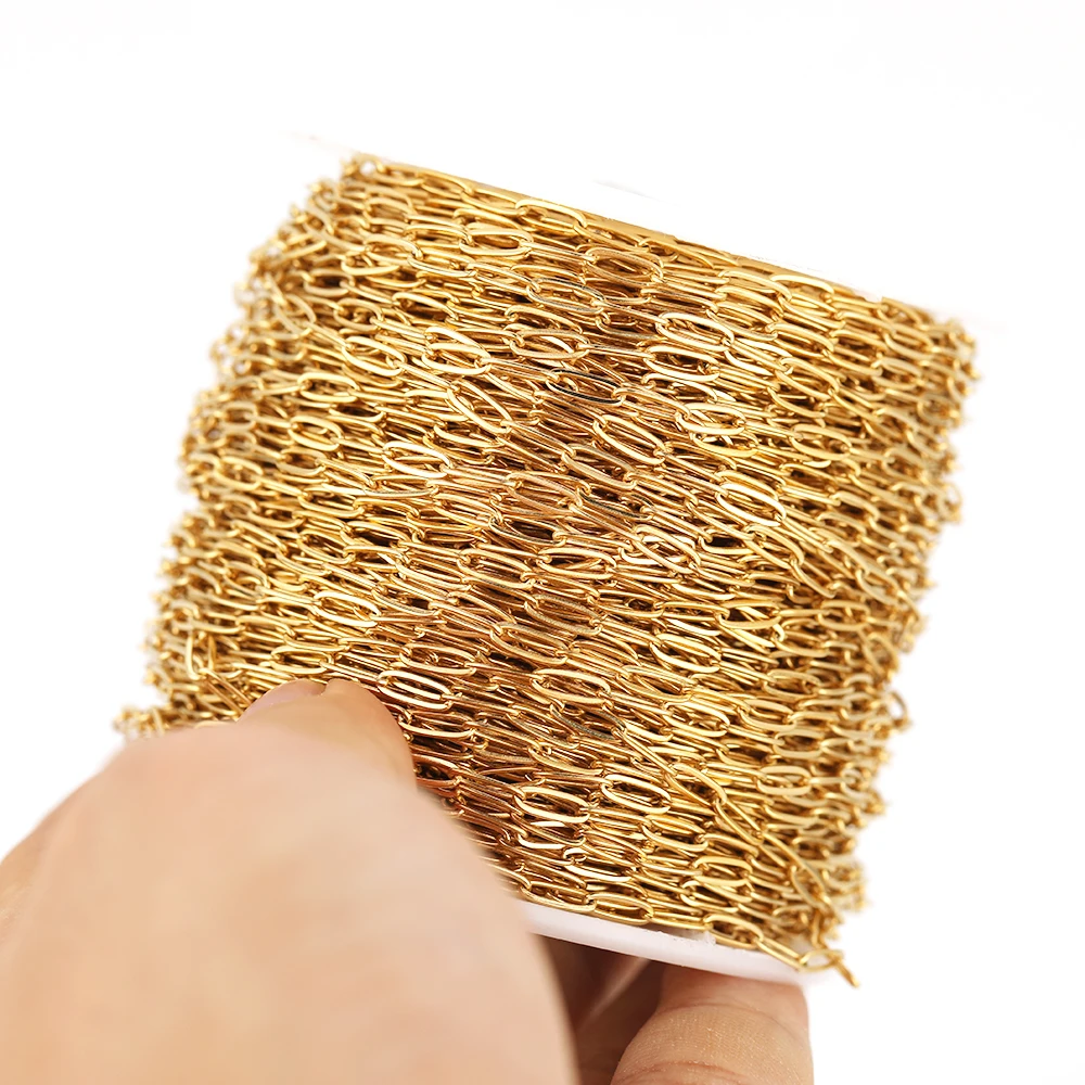 Плоские звенья для кабеля из нержавеющей стали 2 метра 5 мм золотые цепочки