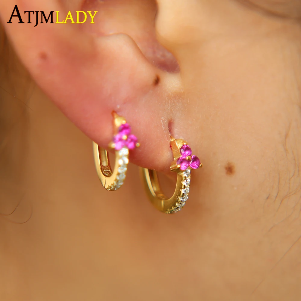 Женские серьги кольца из серебра 925 пробы с разноцветными фианитами|cz earrings